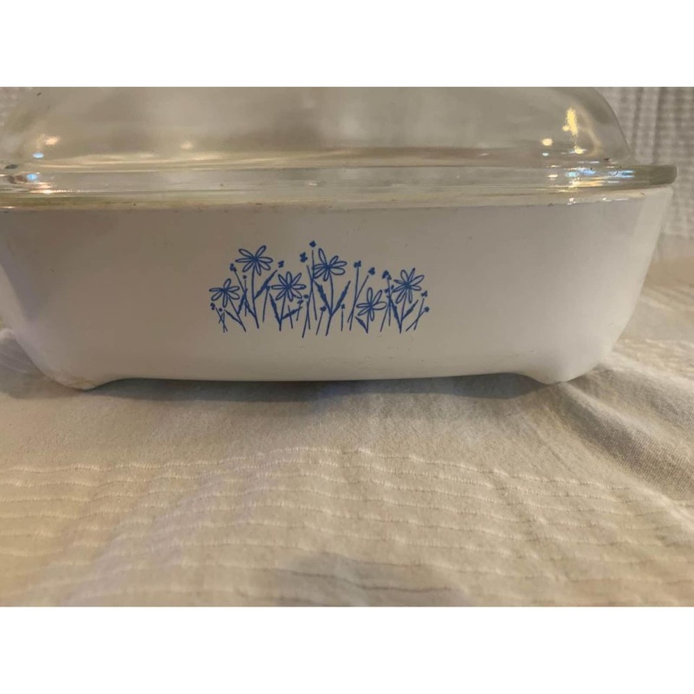Vintage Microwave Browning Dish by Corning MW-15 - Large 10" Square Blue Flower